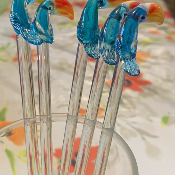 NWT Glass Toucan Swizzle Sticks-10 in a set. - Picture 4 of 5